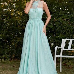 MINT BLUE RUFFLE SHEER STAND COLLAR PREMIUM BRAND AND QUALITY SPECIAL EV…